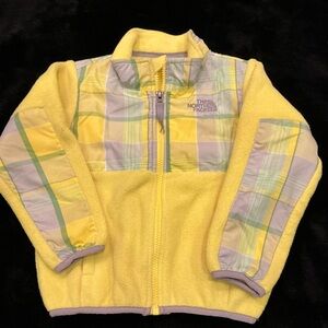 The North Face Yellow and Gray Plaid Denali Fleece Jacket Size 3T